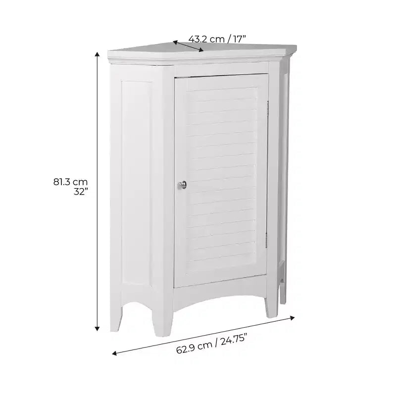 Meuble d'angle de sol en bois sur pied avec porte à persiennes factices, blanc