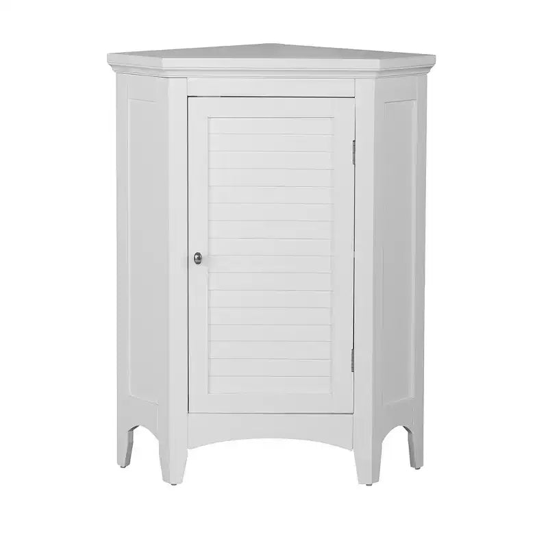 Meuble d'angle de sol en bois sur pied avec porte à persiennes factices, blanc
