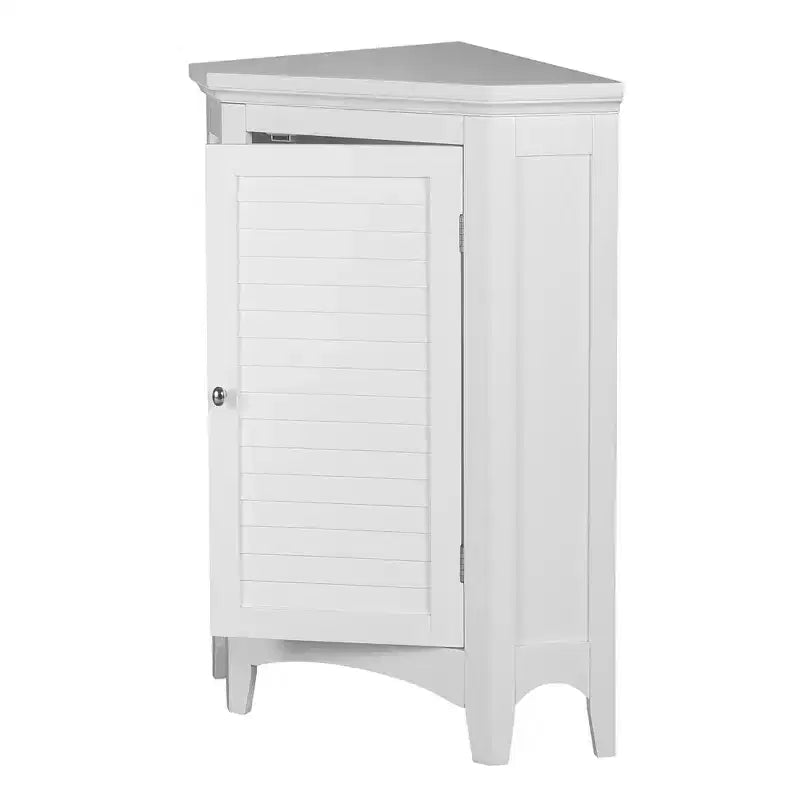 Meuble d'angle de sol en bois sur pied avec porte à persiennes factices, blanc