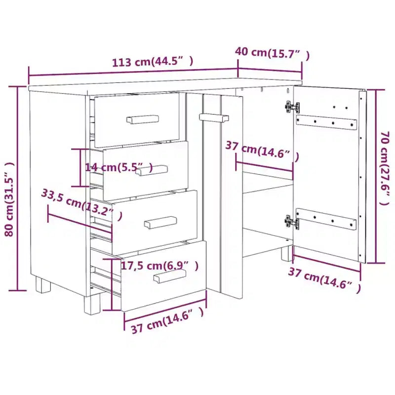 Buffet console pour cuisine en pin massif