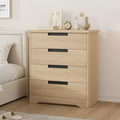 4 Drawer Dresser for Bedroom, Natural Dresser Chest of Drawers with Embedded Handles, Wooden Dresser Organizer for Living Room Nursery Entryway
