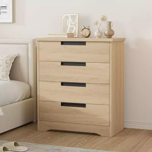 4 Drawer Dresser for Bedroom, Natural Dresser Chest of Drawers with Embedded Handles, Wooden Dresser Organizer for Living Room Nursery Entryway