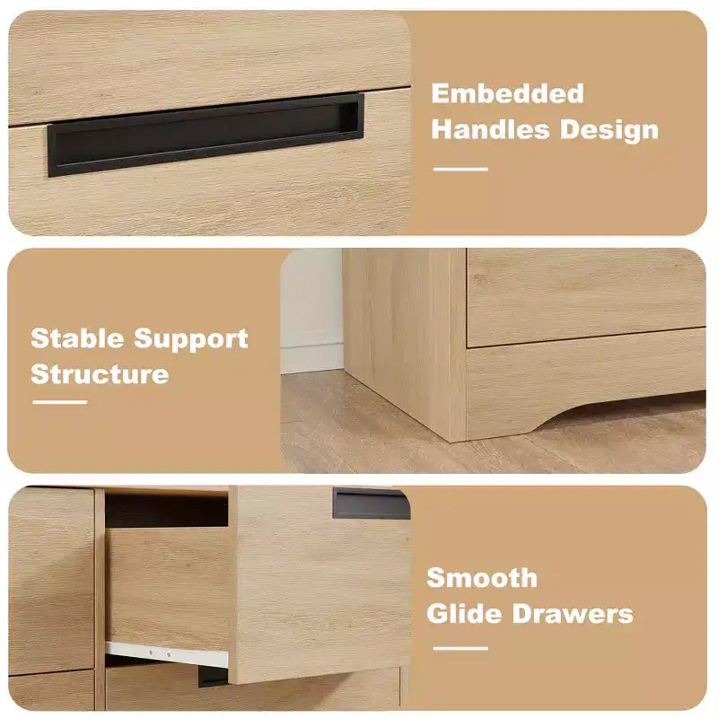 Commode à 4 tiroirs pour chambre à coucher, commode en bois naturel avec poignées encastrées, meuble de rangement en bois pour salon, chambre d'enfant, entrée