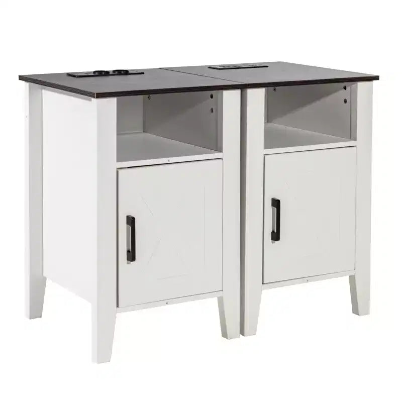 VEVOR Farmhouse End Table Set of 2, Nightstand with Charging Station, 3 Tiers Side Table with Storage Cabinet, End Table with USB Ports and Outlets