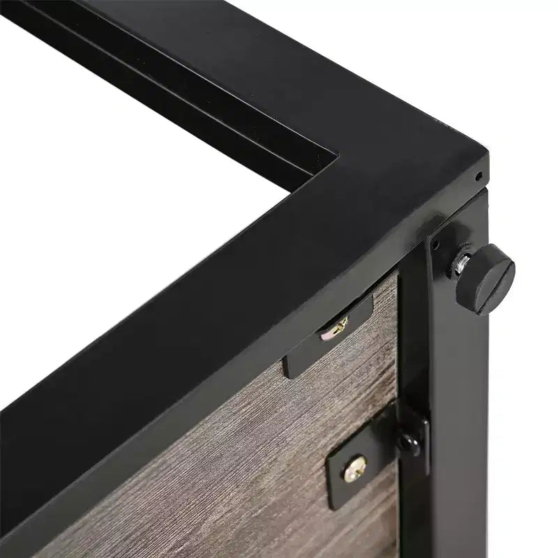Table basse industrielle, table de salon, table d'appoint avec plateau en verre trempé et grain de bois