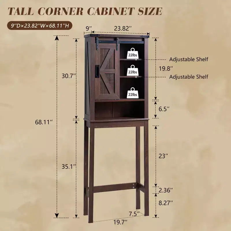 Armoire de salle de bain haute de 68 po Farmhouse avec porte coulissante style grange et étagères réglables, Bois de grange recyclé
