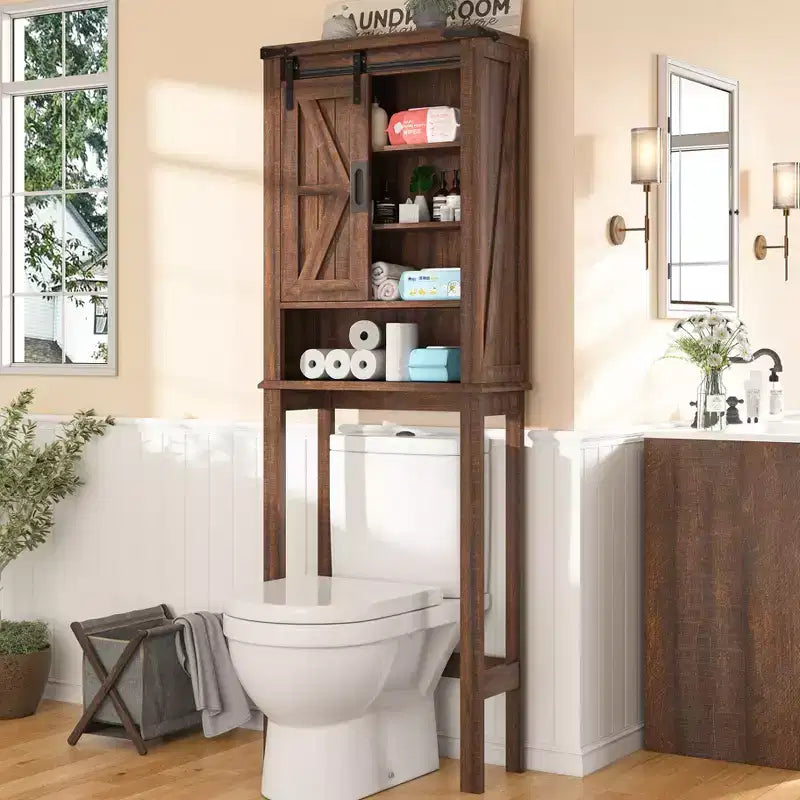 Armoire de salle de bain haute de 68 po Farmhouse avec porte coulissante style grange et étagères réglables, Bois de grange recyclé