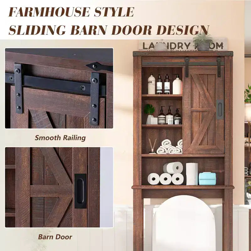 Armoire de salle de bain haute de 68 po Farmhouse avec porte coulissante style grange et étagères réglables, Bois de grange recyclé