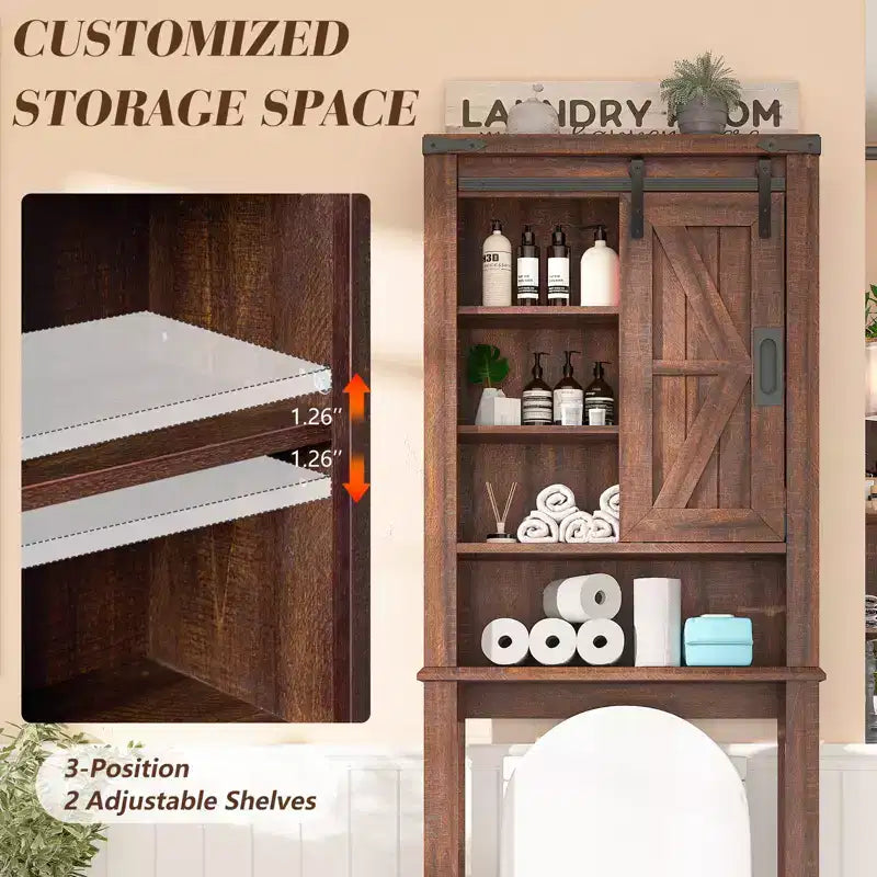 Armoire de salle de bain haute de 68 po Farmhouse avec porte coulissante style grange et étagères réglables, Bois de grange recyclé