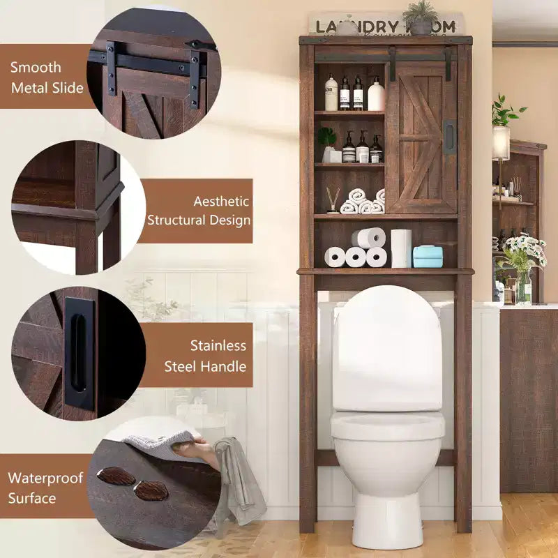 Armoire de salle de bain haute de 68 po Farmhouse avec porte coulissante style grange et étagères réglables, Bois de grange recyclé
