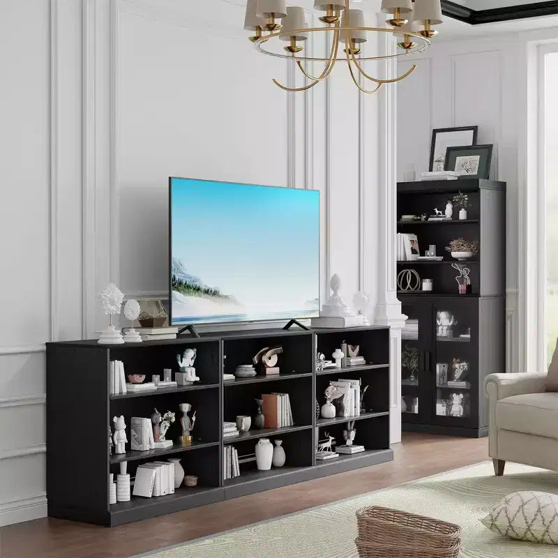 Armoire de rangement décorative en grain de bois noir sans porte de 31 po, pour chambre à coucher, salon