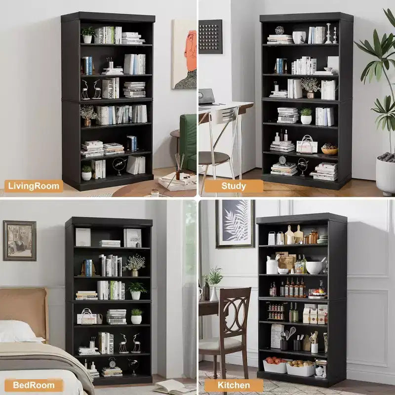 Armoire de rangement décorative en grain de bois noir sans porte de 31 po, pour chambre à coucher, salon