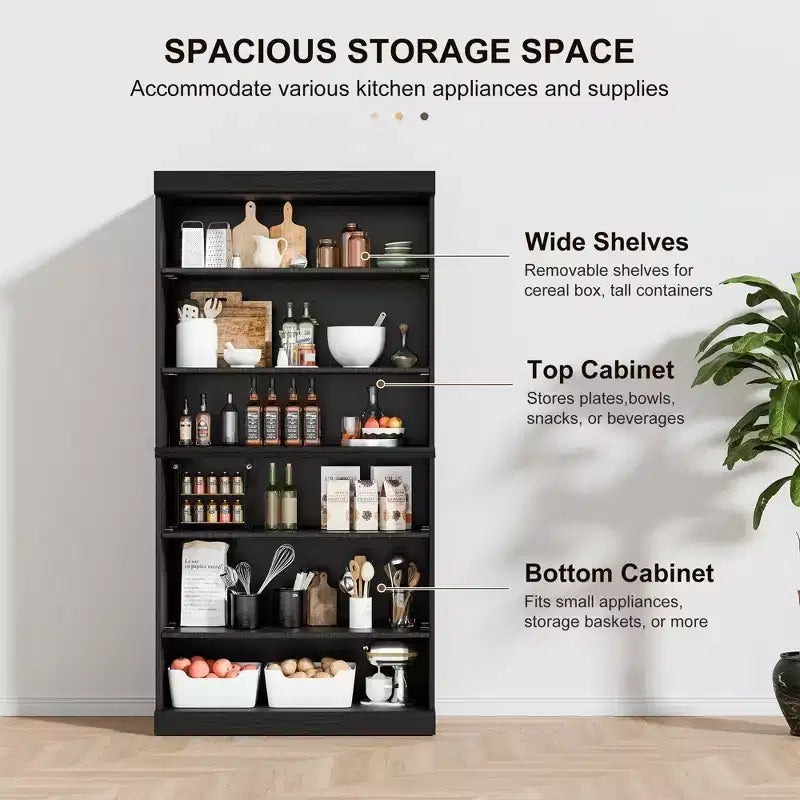 Armoire de rangement décorative en grain de bois noir sans porte de 31 po, pour chambre à coucher, salon