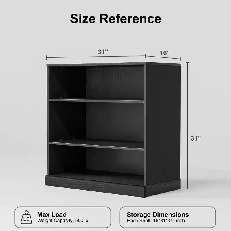 Armoire de rangement décorative en grain de bois noir sans porte de 31 po, pour chambre à coucher, salon