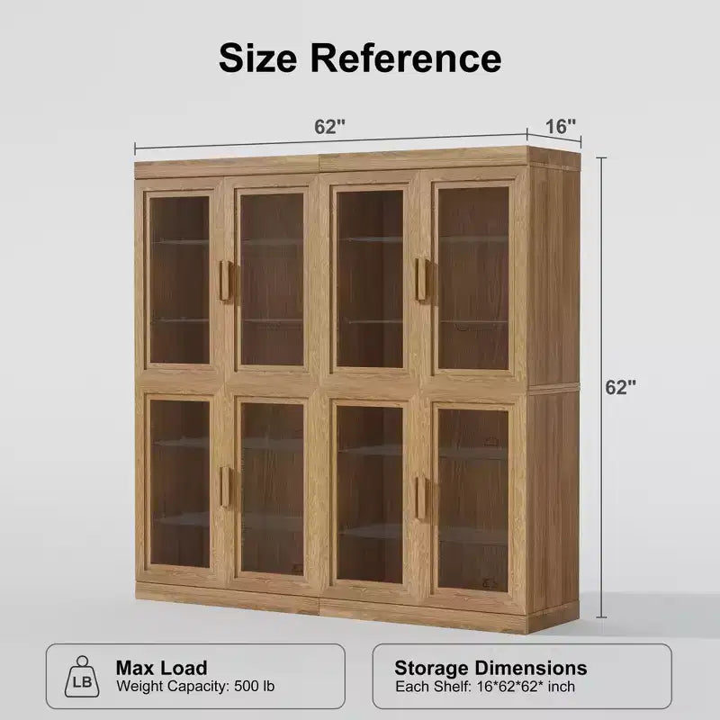 Meuble de rangement décoratif/vitrine en verre noir et grain de bois de 62 po, avec suffisamment d'espace pour 12 étagères