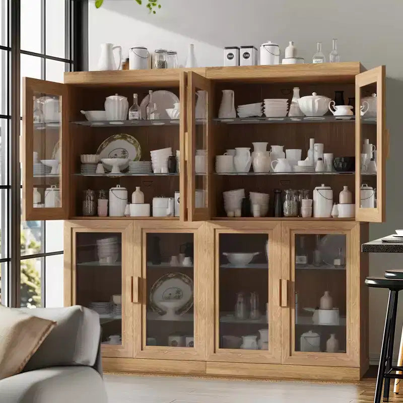 Meuble de rangement décoratif/vitrine en verre noir et grain de bois de 62 po, avec suffisamment d'espace pour 12 étagères