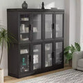62 High Black Glass Door Wood Grain Decorative Storage Cabinet Display Cabinet, with Sufficient Space for 12 Shelves
