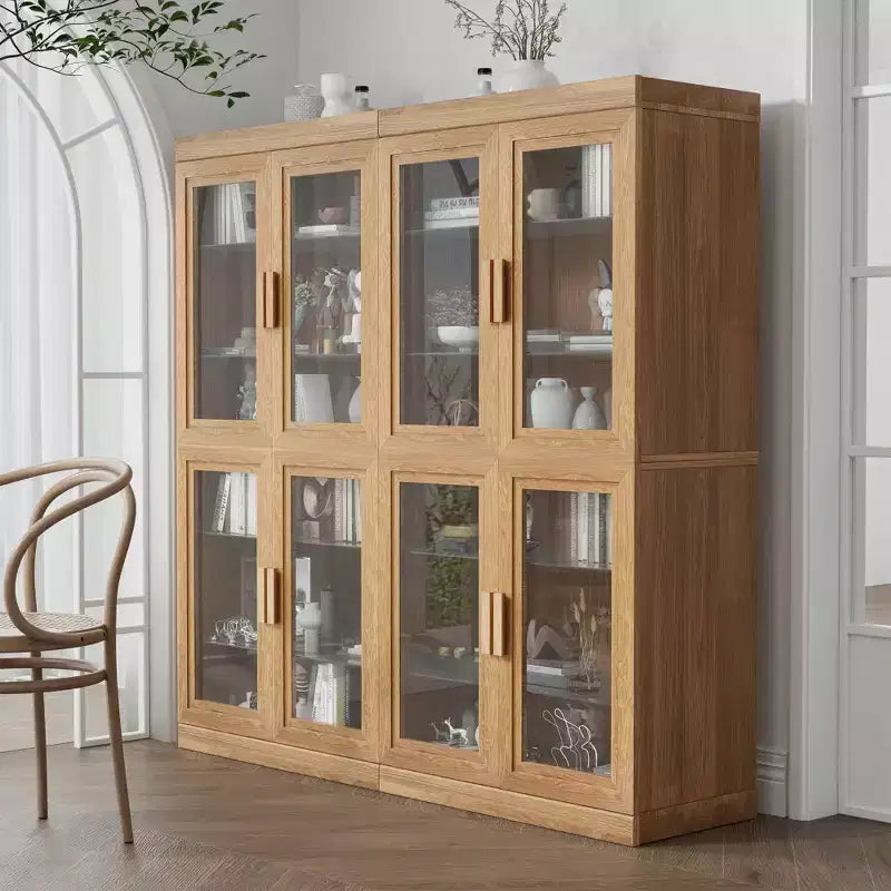 Meuble de rangement décoratif/vitrine en verre noir et grain de bois de 62 po, avec suffisamment d'espace pour 12 étagères