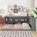 Okak Full Size Platform Bed Frame with L-shaped Bookcases,Storage Floor Bed for Kids Bedroom