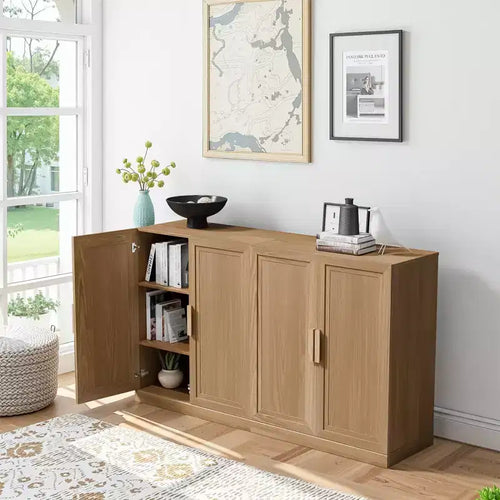 36x62x16 Wood Accent Cabinet in Natural Color, Storage Organizer with Adjustable Shelves for Kitchen Bedroom Entryway Living Room Dinning Room