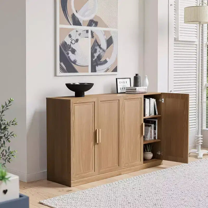 Meuble d'appoint en bois 36x62x16 de couleur naturelle, Organiseur de rangement avec étagères réglables pour cuisine, chambre, entrée, salon, salle à manger