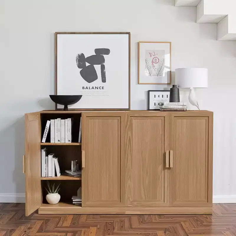 Meuble d'appoint en bois 36x62x16 de couleur naturelle, Organiseur de rangement avec étagères réglables pour cuisine, chambre, entrée, salon, salle à manger