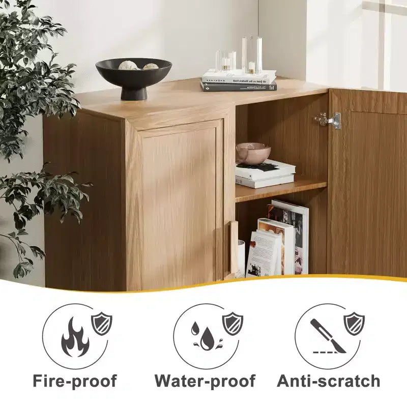 Meuble d'appoint en bois 36x62x16 de couleur naturelle, Organiseur de rangement avec étagères réglables pour cuisine, chambre, entrée, salon, salle à manger