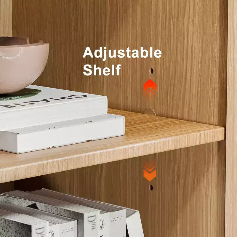 Meuble d'appoint en bois 36x62x16 de couleur naturelle, Organiseur de rangement avec étagères réglables pour cuisine, chambre, entrée, salon, salle à manger