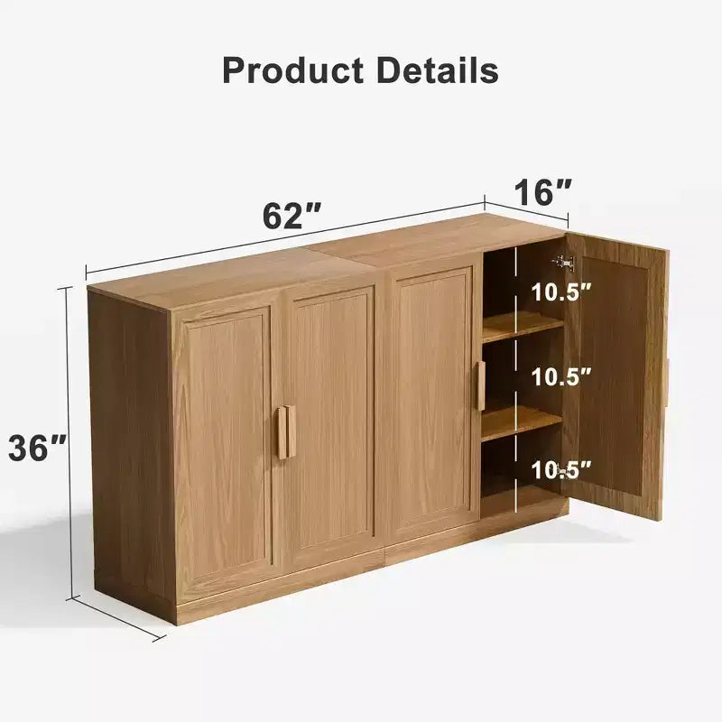 Meuble d'appoint en bois 36x62x16 de couleur naturelle, Organiseur de rangement avec étagères réglables pour cuisine, chambre, entrée, salon, salle à manger