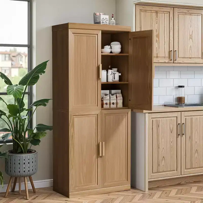 Meuble d'appoint en bois 36x62x16 de couleur naturelle, Organiseur de rangement avec étagères réglables pour cuisine, chambre, entrée, salon, salle à manger