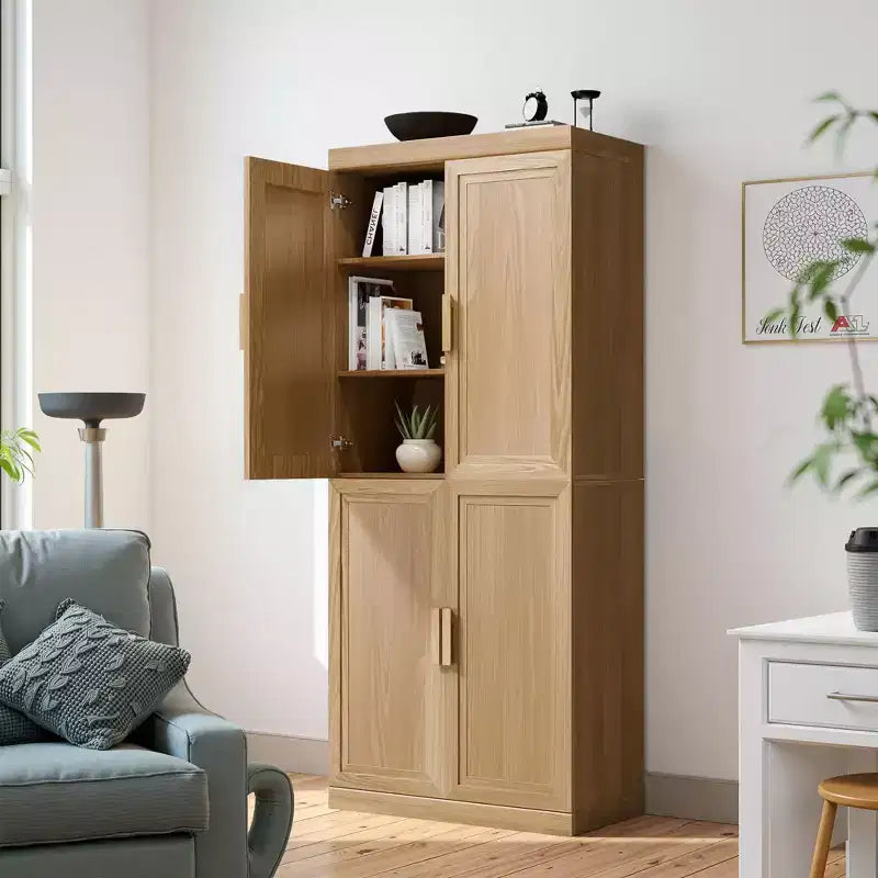 Meuble d'appoint en bois 36x62x16 de couleur naturelle, Organiseur de rangement avec étagères réglables pour cuisine, chambre, entrée, salon, salle à manger