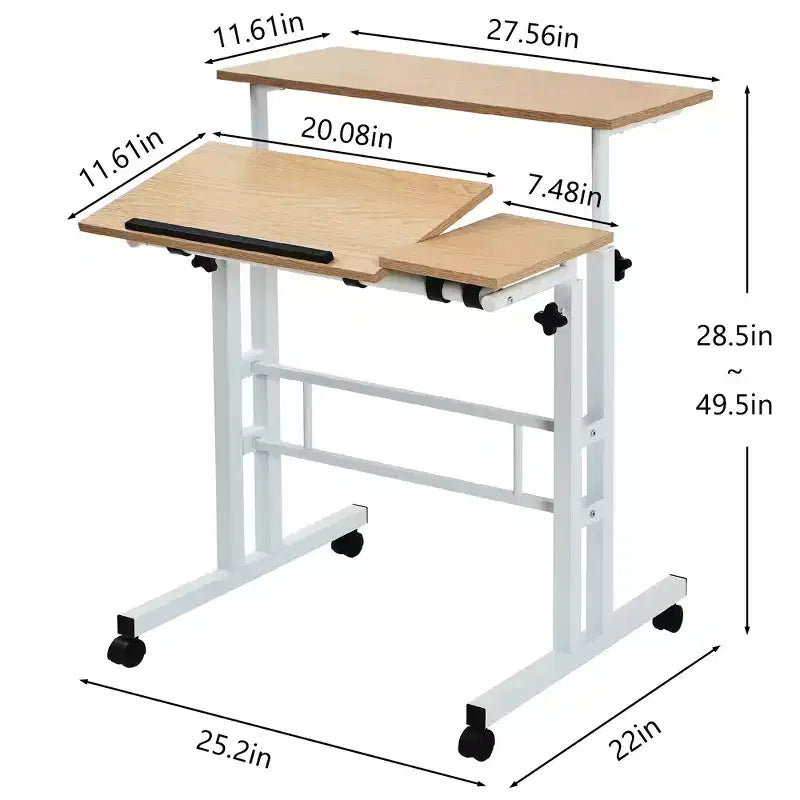 Bureau debout à hauteur réglable, postes de travail informatique avec plateau inclinable et roulettes verrouillables, bureau portable roulant pour ordinateur portable pour le bureau, marron