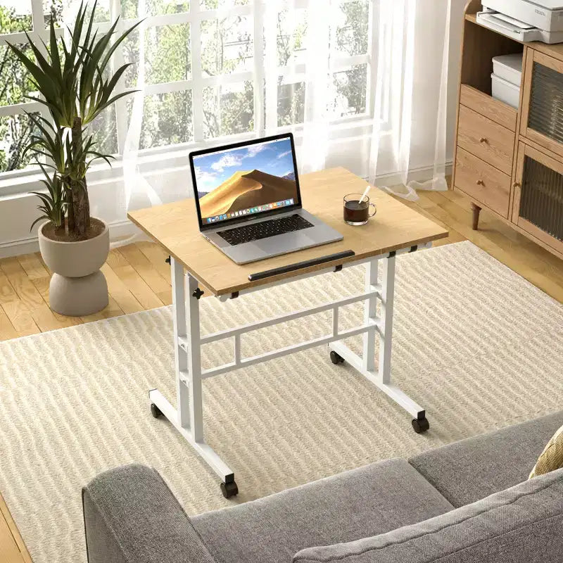 Bureau debout à hauteur réglable, postes de travail informatique avec plateau inclinable et roulettes verrouillables, bureau portable roulant pour ordinateur portable pour le bureau, marron