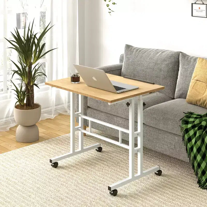 Bureau debout à hauteur réglable, postes de travail informatique avec plateau inclinable et roulettes verrouillables, bureau portable roulant pour ordinateur portable pour le bureau, marron