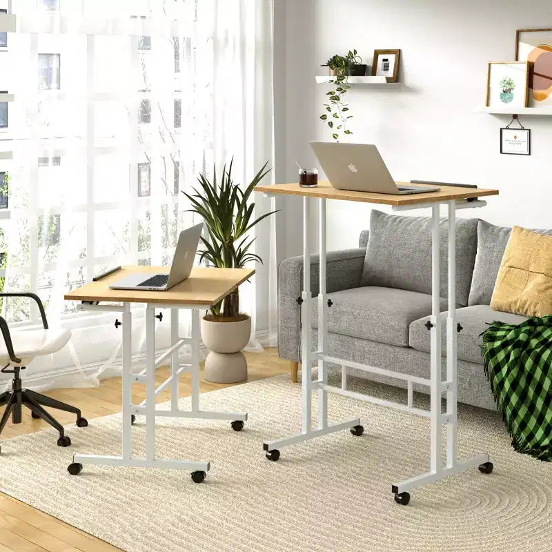 Bureau debout à hauteur réglable, postes de travail informatique avec plateau inclinable et roulettes verrouillables, bureau portable roulant pour ordinateur portable pour le bureau, marron