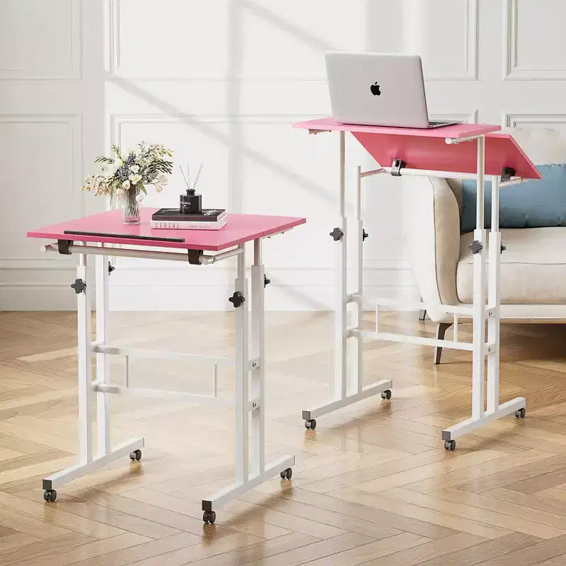 Bureau debout à hauteur réglable, postes de travail informatique avec plateau inclinable et roulettes verrouillables, bureau portable roulant pour ordinateur portable pour le bureau, marron