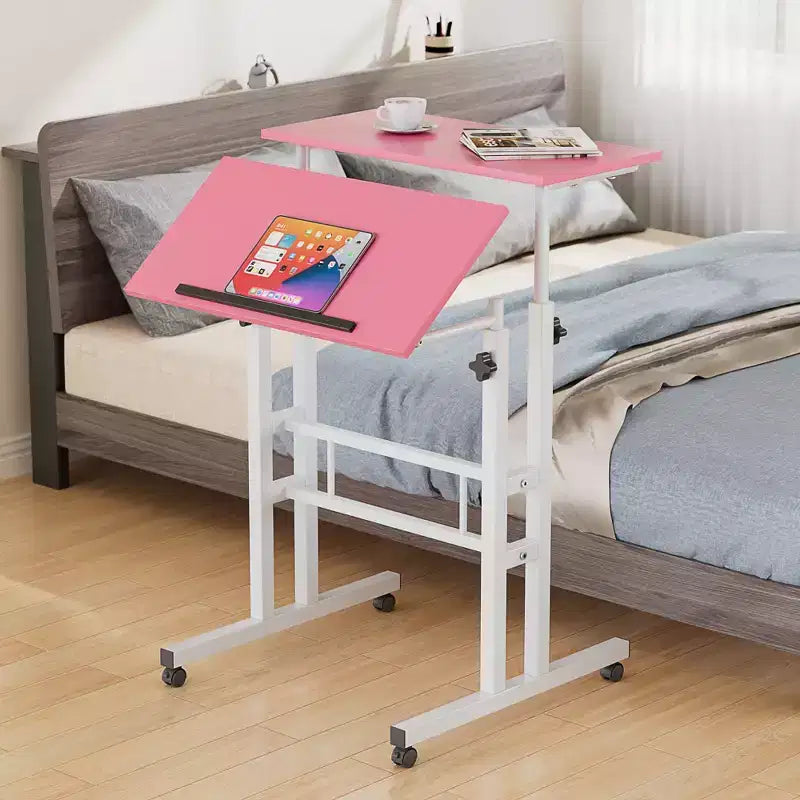 Bureau debout à hauteur réglable, postes de travail informatique avec plateau inclinable et roulettes verrouillables, bureau portable roulant pour ordinateur portable pour le bureau, marron