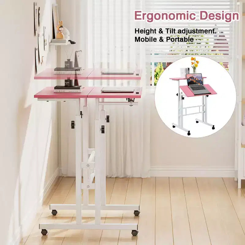 Bureau debout à hauteur réglable, postes de travail informatique avec plateau inclinable et roulettes verrouillables, bureau portable roulant pour ordinateur portable pour le bureau, marron