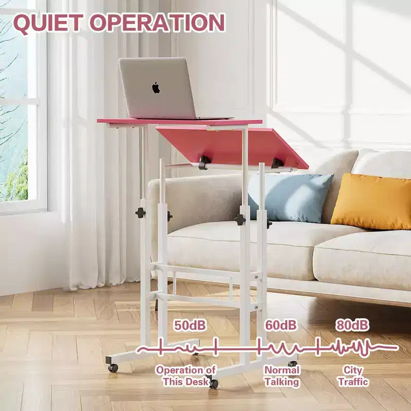Bureau debout à hauteur réglable, postes de travail informatique avec plateau inclinable et roulettes verrouillables, bureau portable roulant pour ordinateur portable pour le bureau, marron
