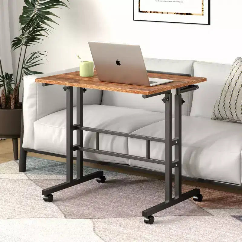 Bureau debout à hauteur réglable, postes de travail informatique avec plateau inclinable et roulettes verrouillables, bureau portable roulant pour ordinateur portable pour le bureau, marron