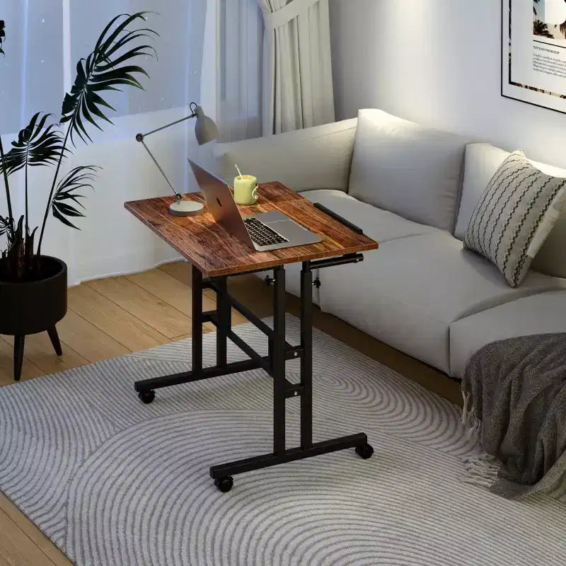 Bureau debout à hauteur réglable, postes de travail informatique avec plateau inclinable et roulettes verrouillables, bureau portable roulant pour ordinateur portable pour le bureau, marron
