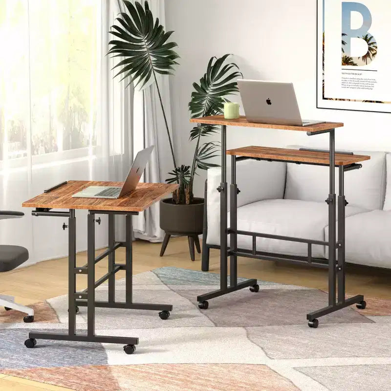 Bureau debout à hauteur réglable, postes de travail informatique avec plateau inclinable et roulettes verrouillables, bureau portable roulant pour ordinateur portable pour le bureau, marron