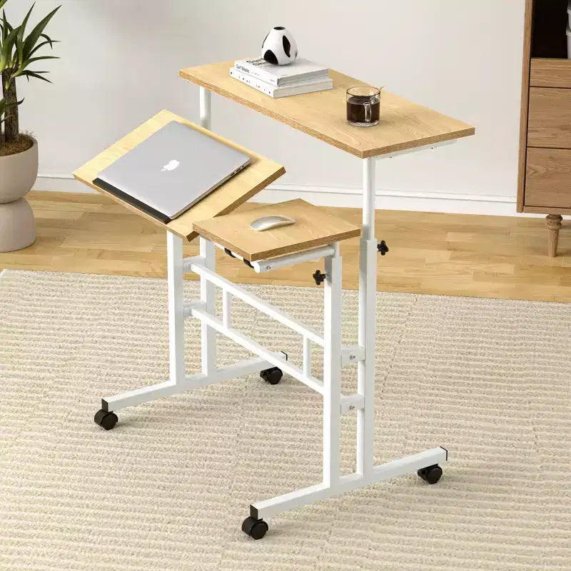 Bureau debout à hauteur réglable, postes de travail informatique avec plateau inclinable et roulettes verrouillables, bureau portable roulant pour ordinateur portable pour le bureau, marron