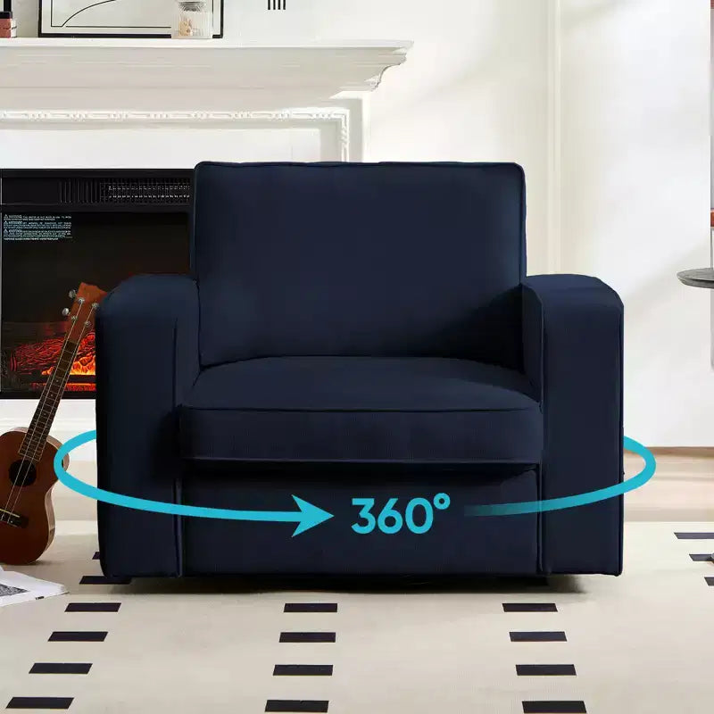 Fauteuil pivotant moderne 360 Accent, Fauteuil capitonné à accoudoirs carrés, Fauteuil inclinable simple en chenille confortable