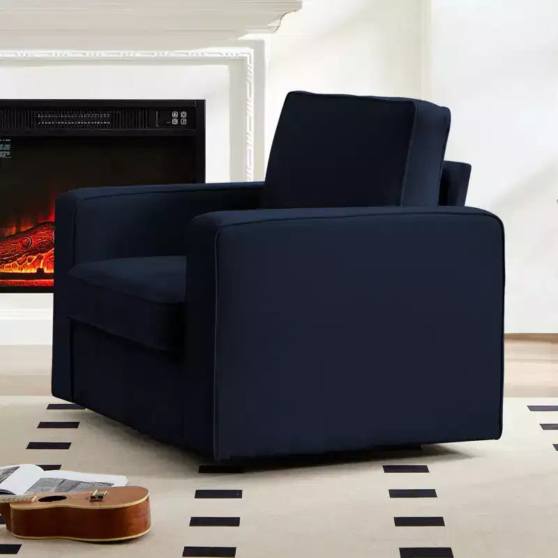 Fauteuil pivotant moderne 360 Accent, Fauteuil capitonné à accoudoirs carrés, Fauteuil inclinable simple en chenille confortable