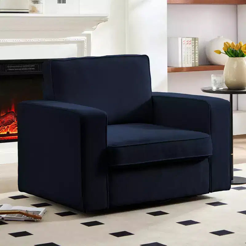 Fauteuil pivotant moderne 360 Accent, Fauteuil capitonné à accoudoirs carrés, Fauteuil inclinable simple en chenille confortable