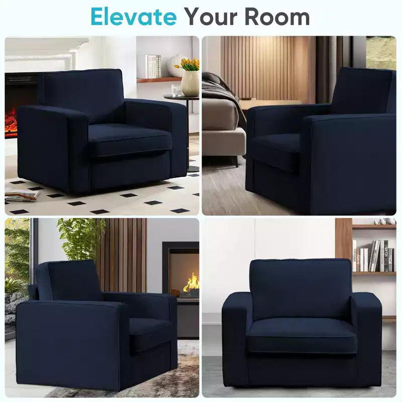 Fauteuil pivotant moderne 360 Accent, Fauteuil capitonné à accoudoirs carrés, Fauteuil inclinable simple en chenille confortable