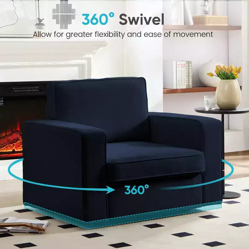 Fauteuil pivotant moderne 360 Accent, Fauteuil capitonné à accoudoirs carrés, Fauteuil inclinable simple en chenille confortable