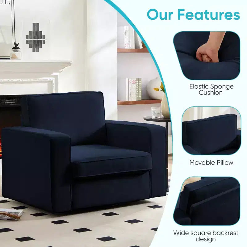 Fauteuil pivotant moderne 360 Accent, Fauteuil capitonné à accoudoirs carrés, Fauteuil inclinable simple en chenille confortable