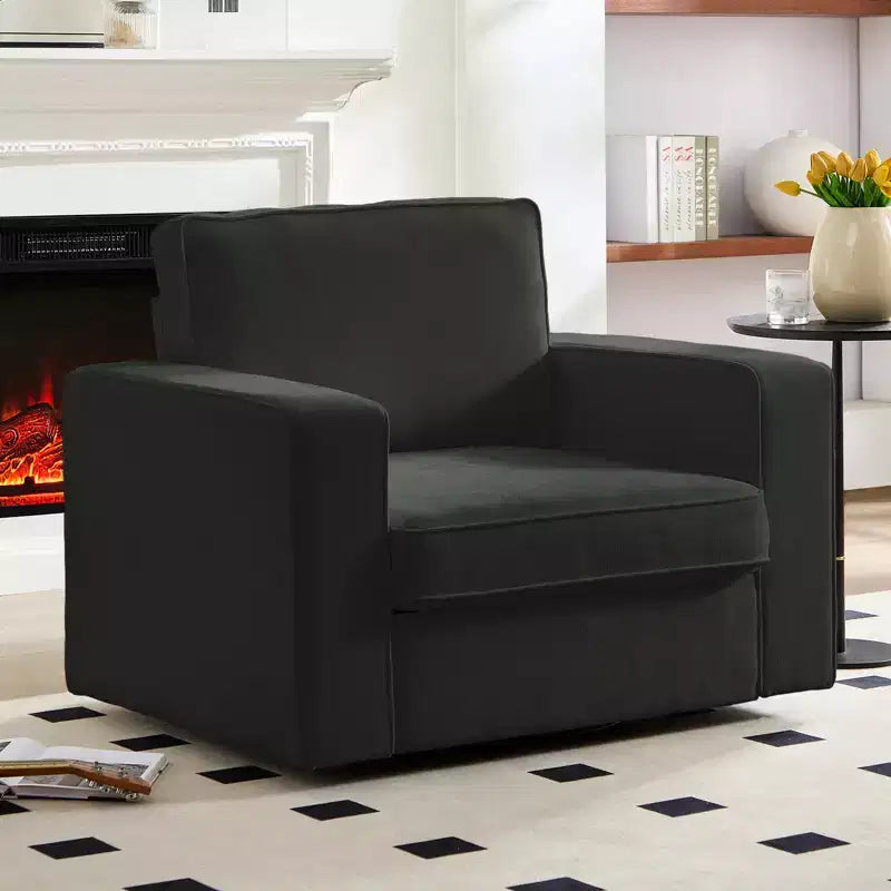 Fauteuil pivotant moderne 360 Accent, Fauteuil capitonné à accoudoirs carrés, Fauteuil inclinable simple en chenille confortable